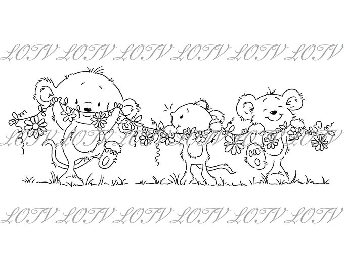 Lotv Digi Stamp - GC - Little Friends Garland - Jpg, Birthday, Flowers, Digital, Artwork