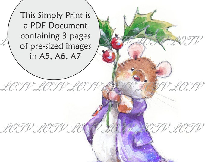 LOTV Full Colour Simply Print - IH - Christmouse Holly, 3 Page PDF, Digital