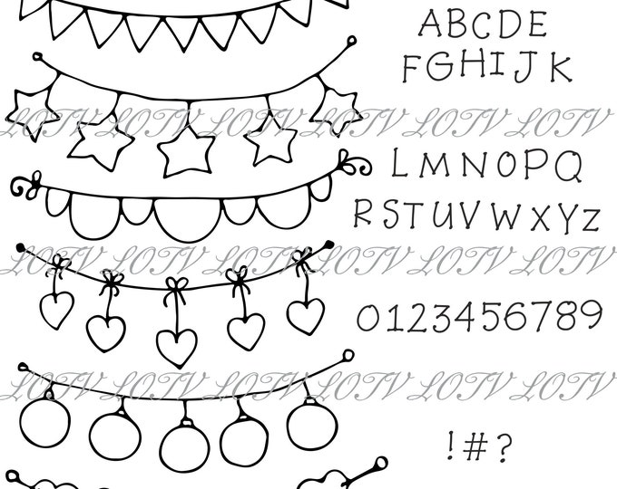 LOTV Digi Stamp Set - 13 Bunting, Banner & Alphabet Designs, Digital