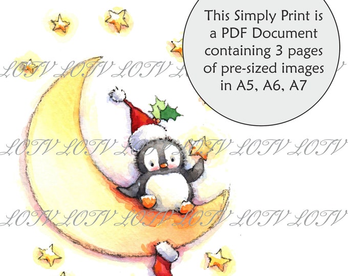 Lili of the Valley Full Colour Simply Print - IH - Starry Penguin, Christmas, Penguin, 3 Page Ready to Print PDF Document, Digital