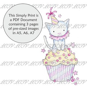 LOTV Full Color Simply Print - AS - Cupcake Party Kitten, 3 pagina's PDF, digitaal