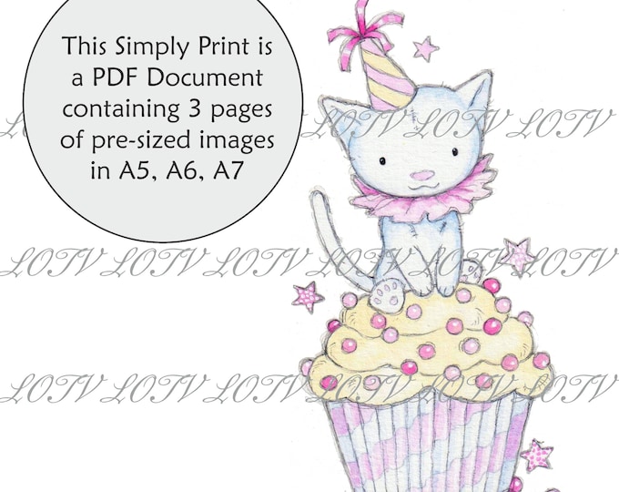 LOTV Full Colour Simply Print - AS - Cupcake Party Kitten, 3 Page PDF, Digital