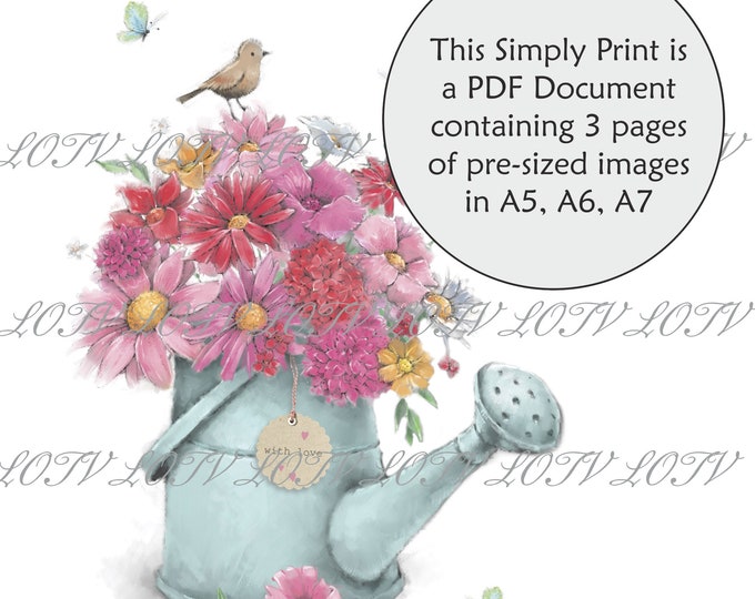 Lili of the Valley Full Colour Simply Print - CG - Flowery Watering Can - 3 Page PDF Ready to Print Document, Girl, Digital