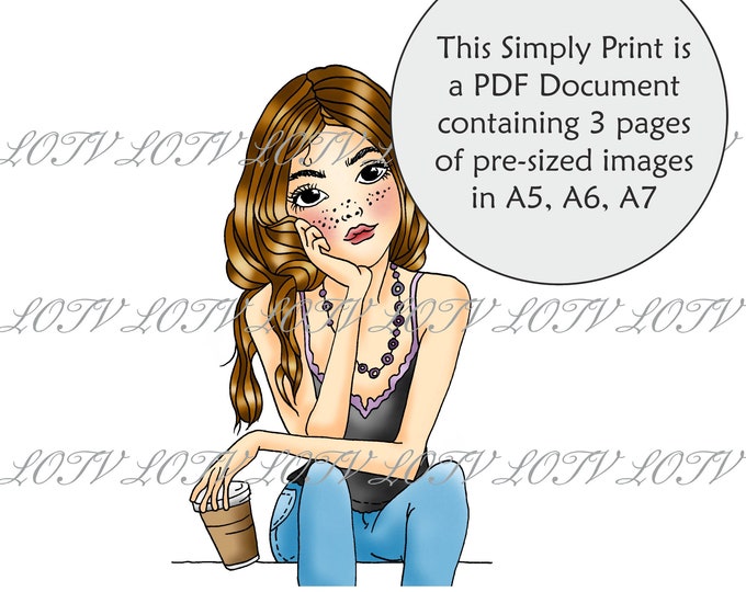 Lili of the Valley Full Colour Simply Print - Coffee - Girl, 3 Page PDF Ready to Print Document, Digital