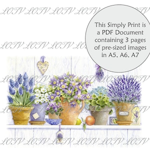 LOTV full colour eenvoudig afdrukken - mooie lavendel, bloemen, Engelse tuin, pdf-bestand van 3 pagina's, klaar om af te drukken, digitaal