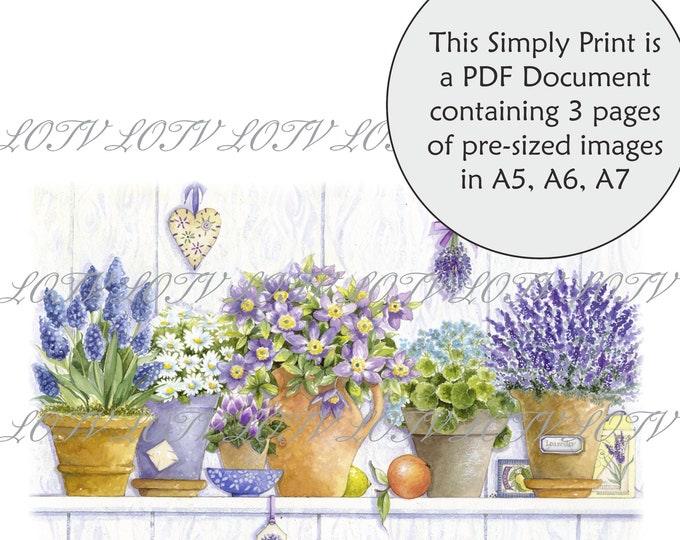 Lili of the Valley Full Colour Simply Print - Lovely Lavender, Flowers, English Garden, 3 Page PDF Ready to Print Document, Digital