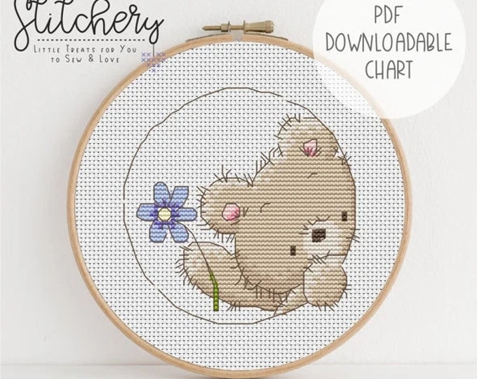Posy Bear 1 - Cross Stitch Downloadable Chart - PDF Pattern