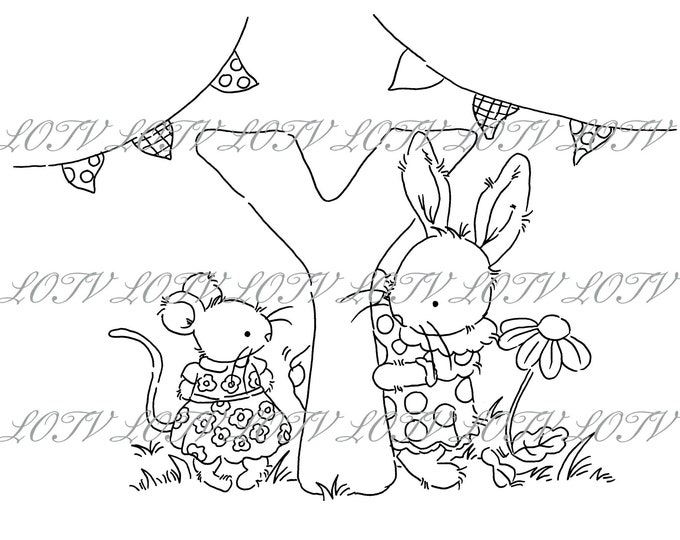 Lotv Digi Stamp - KG - Letter Y - Tea Party Initials, Jpg, Rabbit and Mouse, Alphabet, Digital, Artwork
