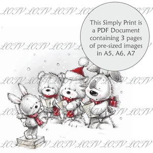 LOTV Impresión a todo color, CG, villancico, Navidad, perro, gato, conejo, documento PDF listo para imprimir de 3 páginas, digital