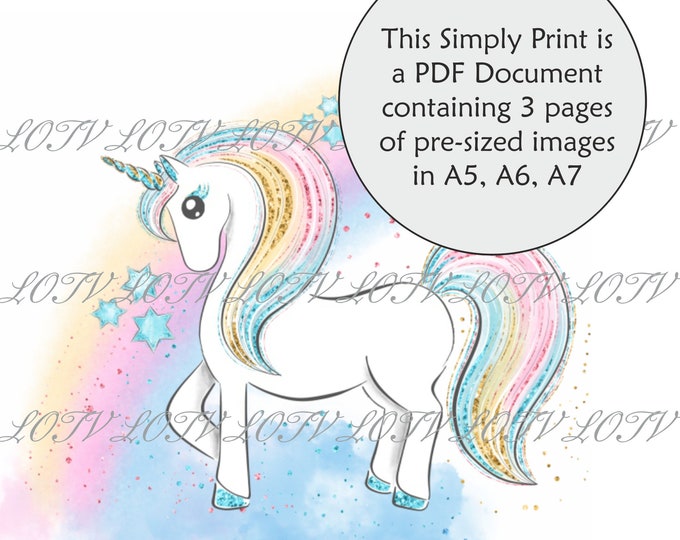 LOTV Full Colour Simply Print - Enchanted Unicorn 2, 3 Page PDF Ready to Print Document, Digital