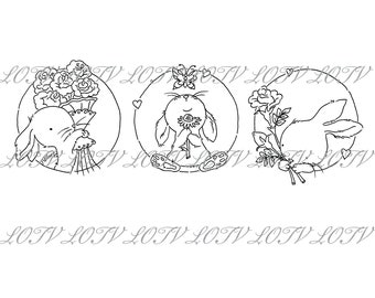 LOTV Digi Stamp - AS - Trio Bunnies Flowers, JPEG, Digital