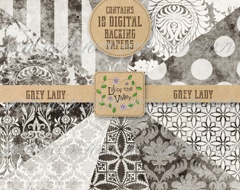 Lili of the Valley Backing Paper Set - Grey Lady, JPEG, Digital