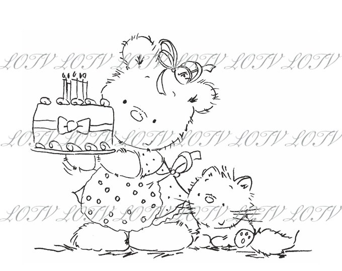 Lotv Digi Stamp - IH - I Baked a Cake, JPEG, Bear, Digital