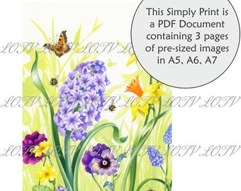 LOTV Full Colour Simply Print - Spring Time, Flowers, English Garden, 3 Page PDF Ready to Print Document, Digital