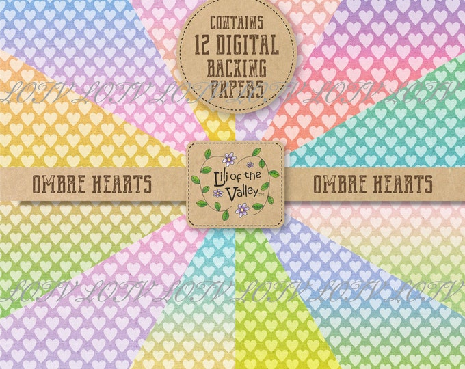 Lili of the Valley Backing Paper Set - AP - Ombre Hearts, JPEG, Digital