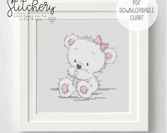 Baby Bear Pink - Cross Stitch Downloadable Chart - PDF Pattern