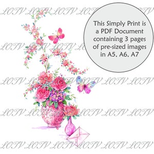Impression couleur LOTV - Roses et papillons, fleurs, document PDF prêt à imprimer de 3 pages, numérique