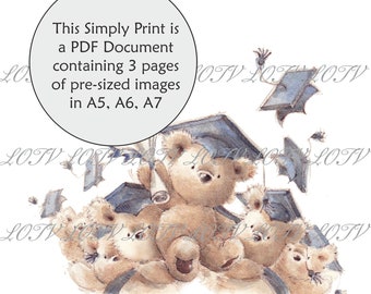 Lili of the Valley Full Colour Simply Print - IH - Graduation Bears, 3 Page PDF Ready to Print Document, Digital