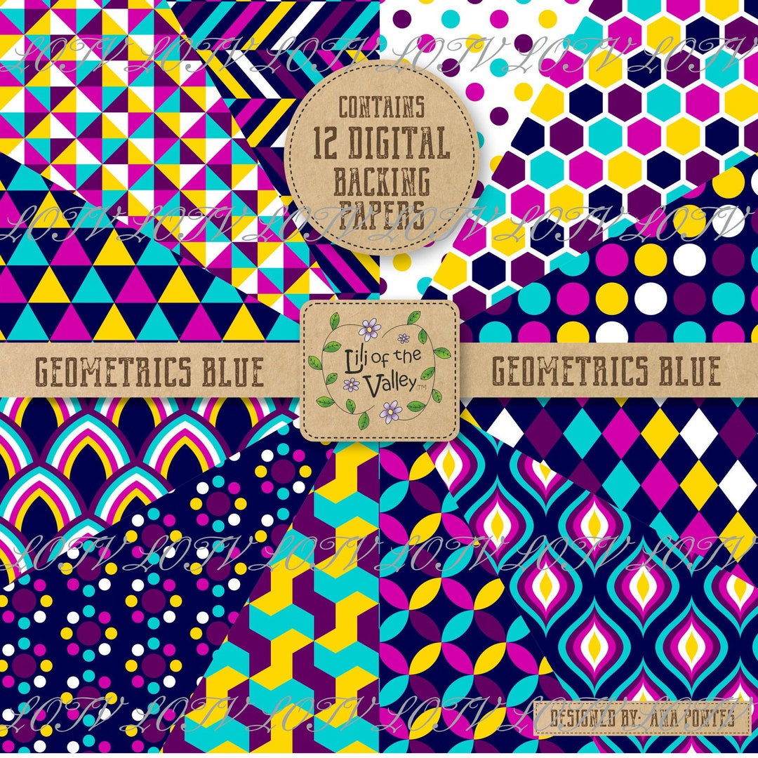 LOTV Backing Paper Set - AP - Geometrics Blue - JPEG, Digital - Etsy