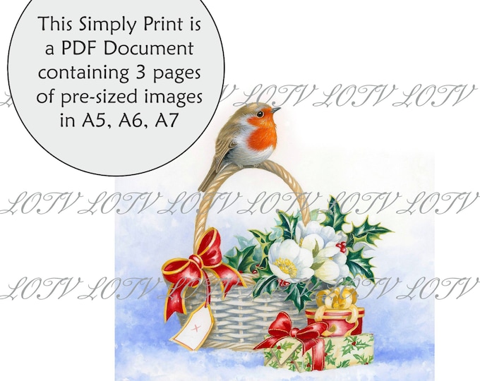 Lili of the Valley Full Colour Simply Print - Christmas Basket, 3 Page Ready to Print PDF Document, Digital