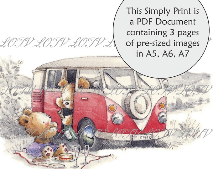 Lili of the Valley Full Colour Simply Print - IH - Camper Van, 3 Page PDF Ready to Print Document, Digital