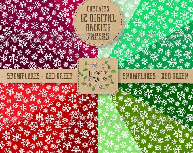 LOTV Backing Paper Set - DR - Snowflakes Red Green, JPEG, Digital