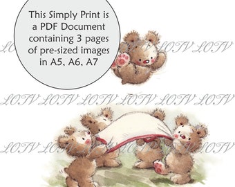 Lili of the Valley Full Colour Simply Print - IH - Teddy Bear's Picnic, 3 Page PDF Ready to Print Document, Digital