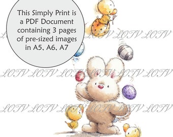 Lili of the Valley Full Colour Simply Print - IH - Juggling Bunny, 3 Page PDF Ready to Print Document, Digital