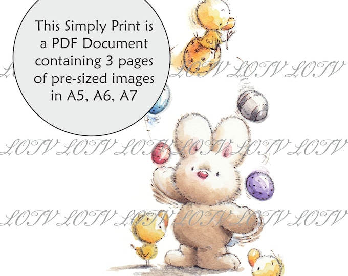 Lili of the Valley Full Colour Simply Print - IH - Juggling Bunny, 3 Page PDF Ready to Print Document, Digital