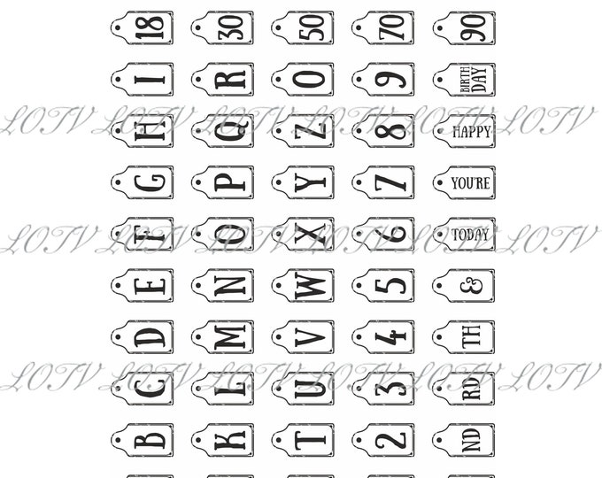 LOTV Digi Stamp Set - Mini Alphabet and Numbers Sentiment Tags - JPG, PNG Digital