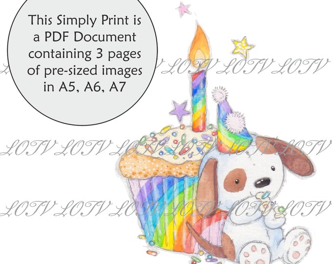 LOTV Full Colour Simply Print - AS - Cupcake Party Doggie, 3 Page PDF, Digital