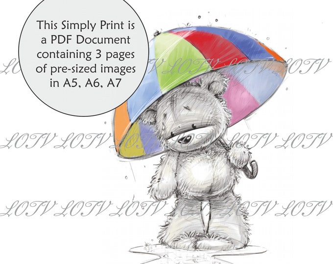 Lili of the Valley Full Colour Simply Print - CG - James the Bear Umbrella, 3 Page PDF Ready to Print Document, Digital