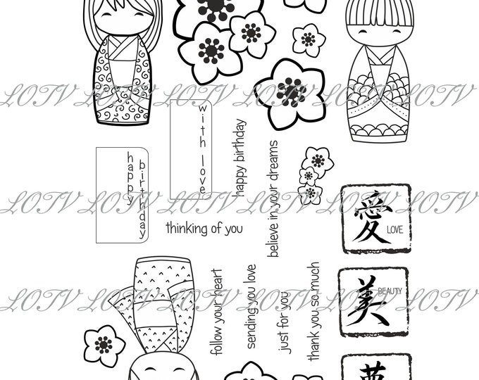 Simply Sweet Stamp Set, Kokeshi Dolls, JPEG, Japanese, Digital