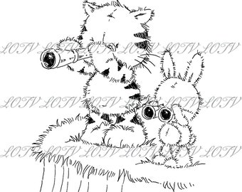 Lili of the Valley Digi Stamp - CG - Jack, Patch and Puss Binoculars, JPEG, Cat, Bunny, Digital