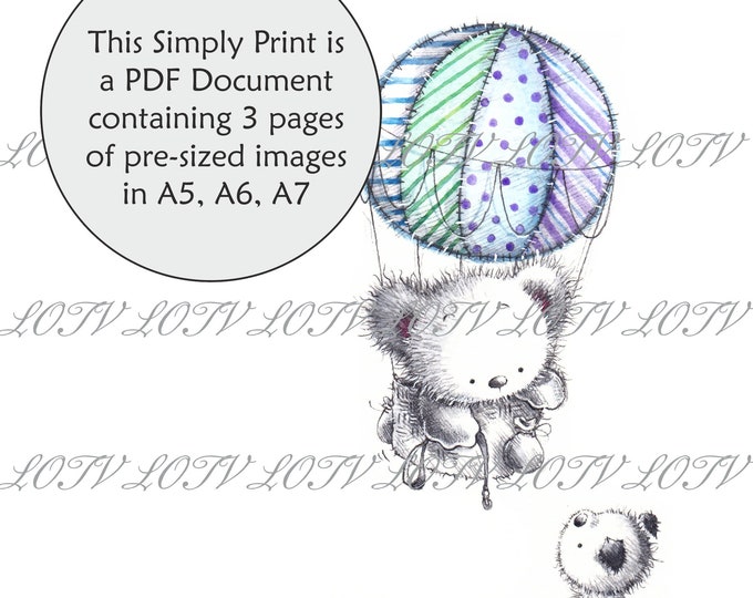 Lili of the Valley Full Colour Simply Print - IH - Patchwork Hot Air Balloon, 3 Page PDF Ready to Print Document, Digital