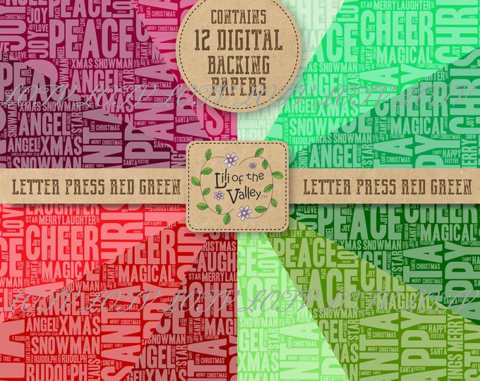 LOTV Backing Paper Set - DR - Festive Letterpress Red Green, JPEG, Digital