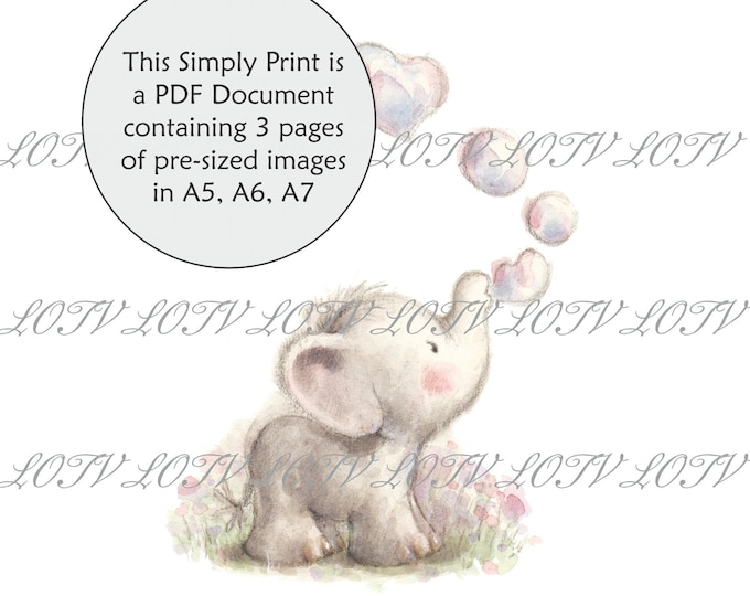 Lili of the Valley Full Colour Simply Print - IH - Blowing Bubbles, Elephant, Baby, 3 Page PDF Ready to Print Document, Digital