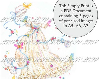 LOTV Full Colour Simply Print - Baby Christening Gown, 3 Page Ready to Print PDF Document, Digital