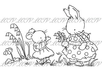 Lotv Digi Stamp - KG - Tea Party Rabbit and Mouse - Jpg, Flowers, Digital, Artwork