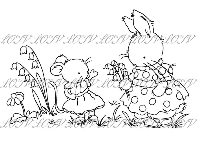 Lotv Digi Stamp - KG - Tea Party Rabbit and Mouse - Jpg, Flowers, Digital, Artwork
