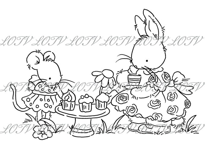 Lotv Digi Stamp - KG - Tea Party Tea and Cakes - Jpg, Rabbit and Mouse, Digital, Artwork
