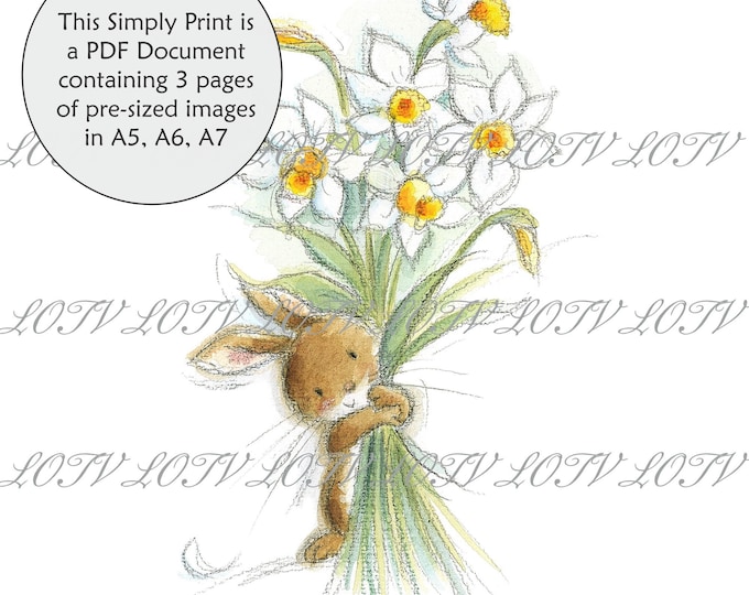 Lili of the Valley Full Colour Simply Print - Bunny Blooms, Bunnies, Birthday, 3 Page PDF Ready to Print Document, Digital