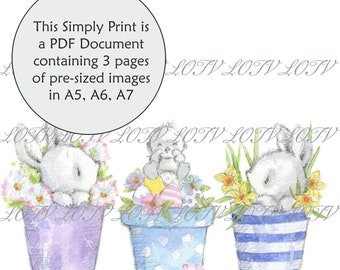 Lili of the Valley Full Colour Simply Print - GC - Two Little Rabbits - Spring, Flowers, 3 Page PDF Ready to Print Document, Digital