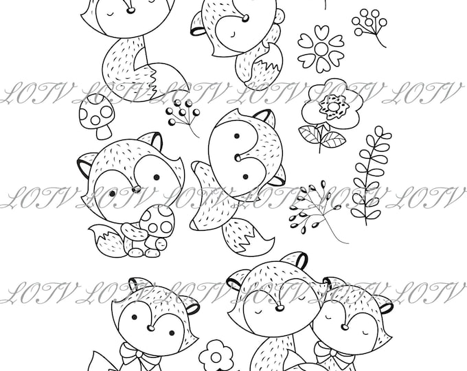 Lotv Digi Stamps Set, Foxes, JPEG, Digital