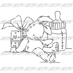 LOTV Digi Stamp - Conejo de Juguete, JPEG, Bebé, Nuevo Bebé, Nacimiento, Digital