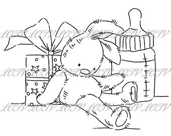 LOTV Digi Stamp - Toy Rabbit, JPEG, Baby, New Baby, Birth, Digital