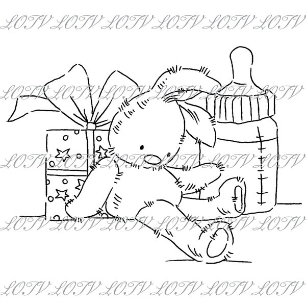 Lili of the Valley Digi Stamp - Toy Rabbit, JPEG, Baby, New Baby, Birth, Digital