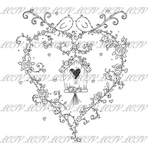LOTV Digi Stamp - Love Birds, JPEG, Carino, Uccello, Compleanno, Anniversario, Fidanzamento, Dolce, Animale, Digitale