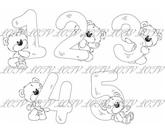 LOTV Digi Stamp Set - Numbears, 10 JPEG Numbers, Digital