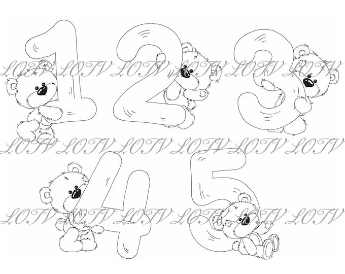 LOTV Digi Stamp Set - Numbears, 10 JPEG Numbers, Digital